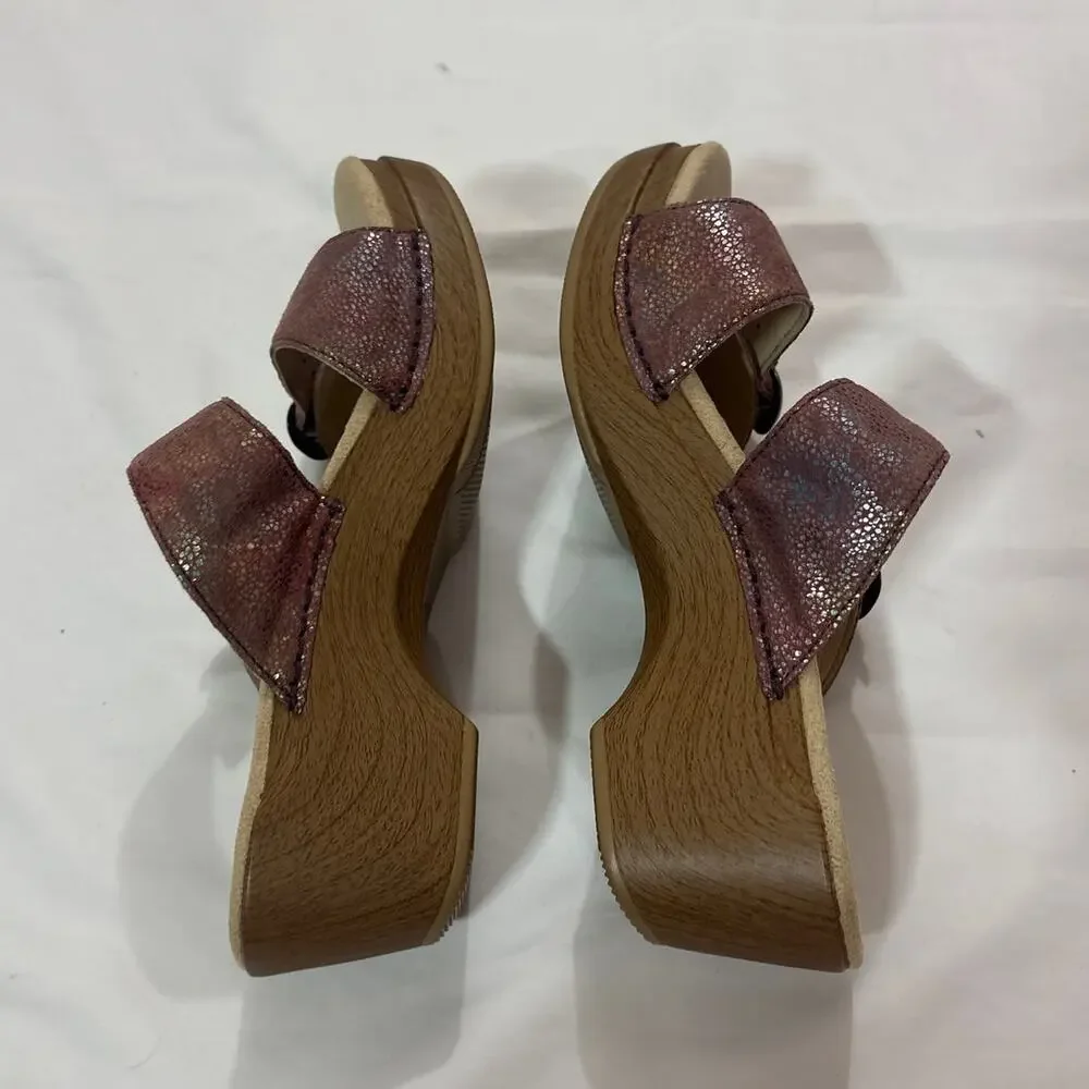 Dansko Womens 38 8 Sophie Iridescent Slide Sandal Buckle Strap Metallic Comfy